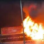 शिरूर! पुणे-नगरमहामार्गावर कारला धक्का लागल्याने कंटेनरच पेटवला…